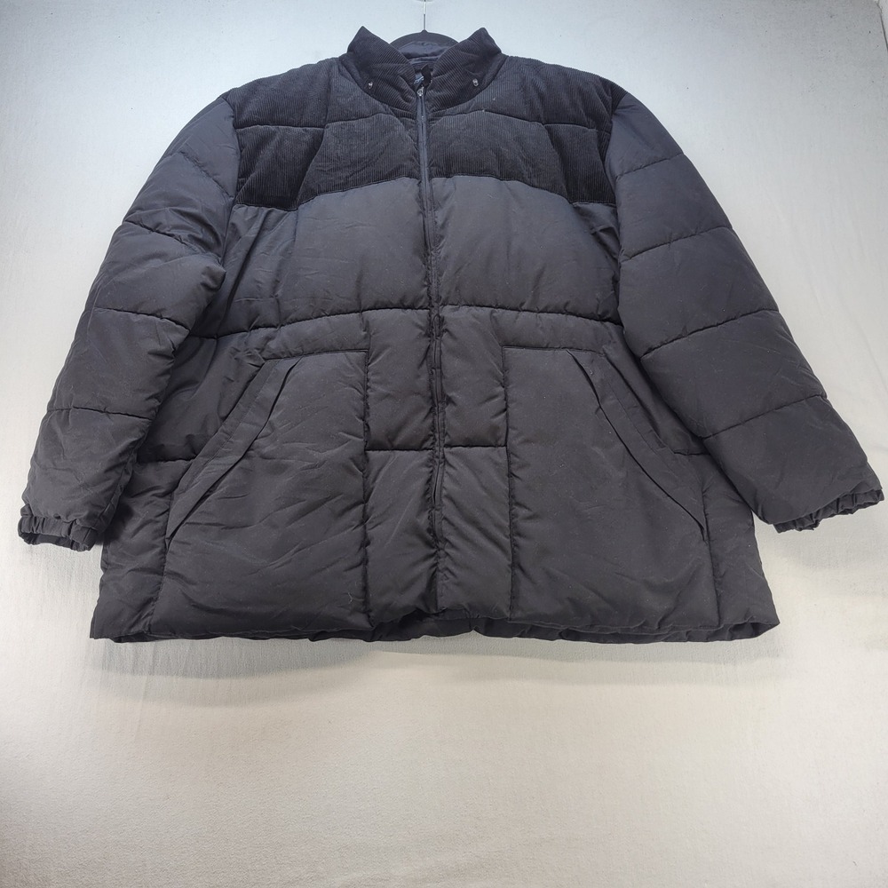 St. John's Bay Puffer Jacket Mens 5XL Black Corduroy Yoke Removable Hood